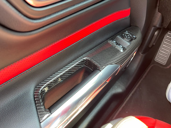 Forgitec Carbon Fiber 2 Piece Window Control Trim Overlay Kit | 2015-2023 Ford Mustang